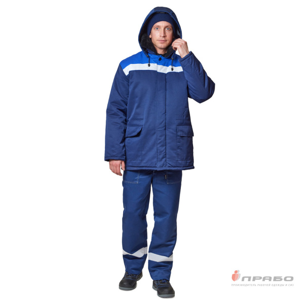 Куртка мужская утёпленная "Бригадир 1" СОП тёмно-синий/василёк
