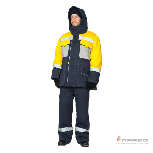 Костюм мужской утеплённый тёмно-синий/жёлтый (куртка и брюки)
