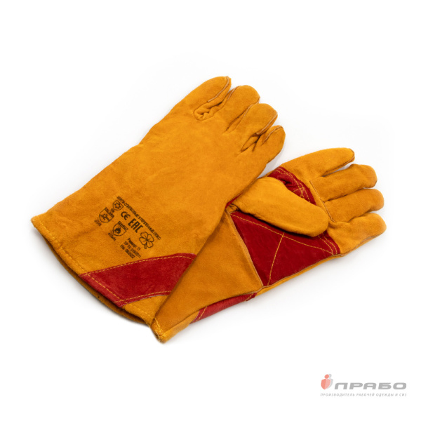 Краги спилковые пятипалые усиленные утеплённые с огнеупорной нитью