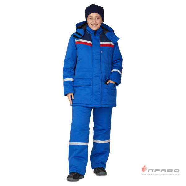 Костюм женский утеплённый "Стройка" (куртка и брюки) василёк/синий/красный