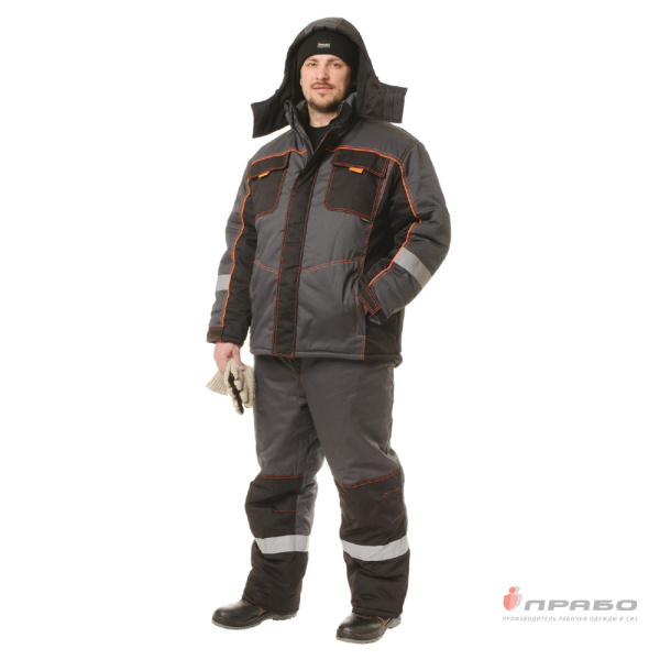 Костюм мужской утеплённый "Бренд" серый/чёрный (куртка и полукомбинезон)