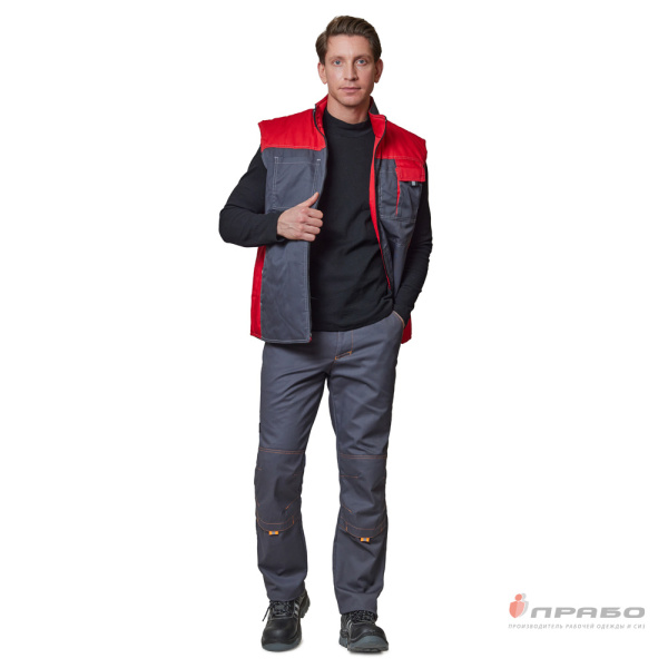 Жилет утеплённый "Бренд" тёмно-серый/красный без канта