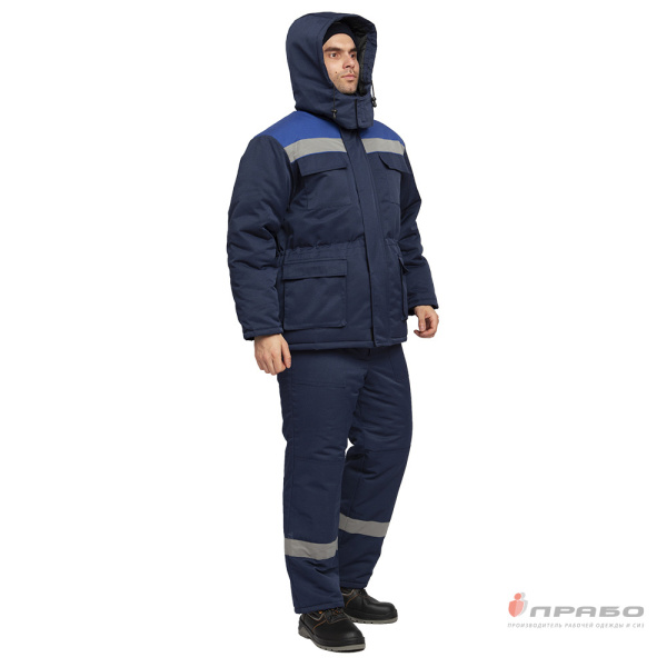 Костюм мужской утеплённый "Буря Лайт СОП" тёмно-синий (куртка и полукомбинезон)