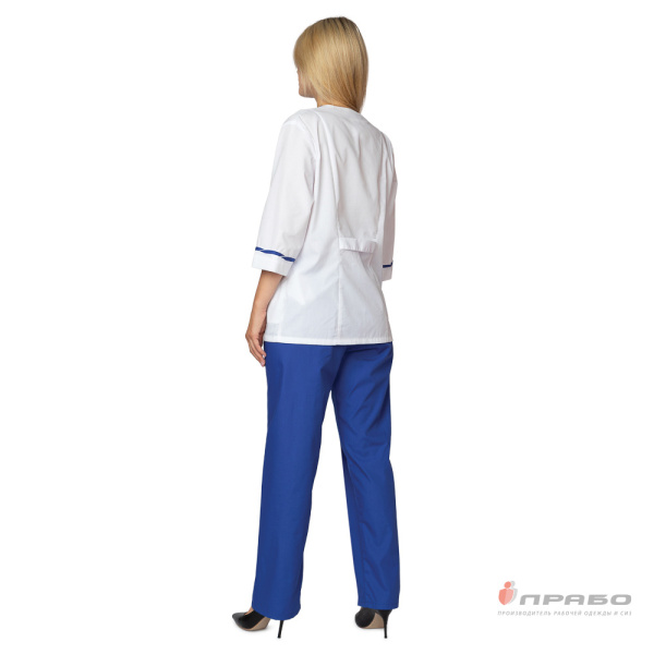Костюм медицинский женский "Олеся" белый/василёк (блузон и брюки)