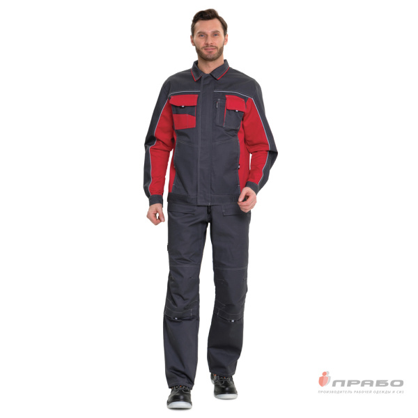 Костюм мужской "Бренд 2 2020" тёмно-серый/красный (куртка и полукомбинезон)