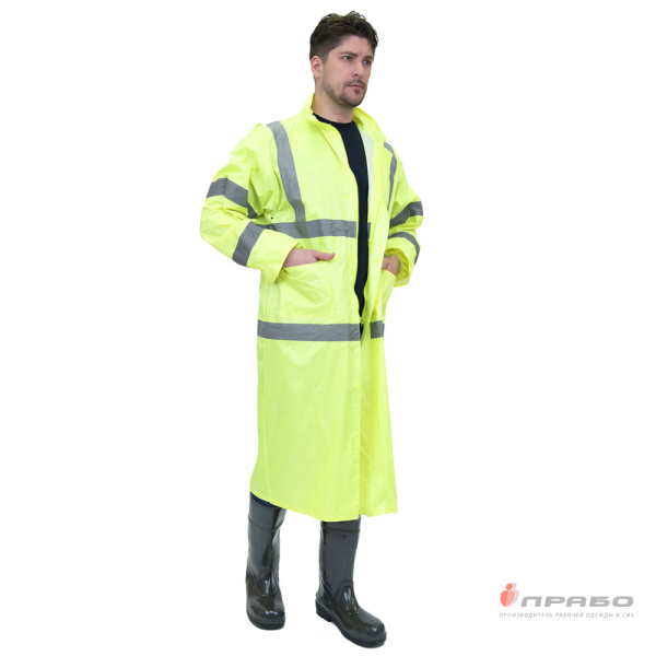 Плащ влагозащитный "Гроза СОП" лимонный с капюшоном и сигнальными лентами