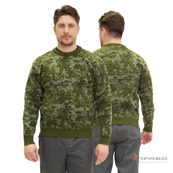 Джемпер камуфляж зелёная цифра с круглым вырезом