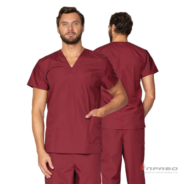 Костюм медицинский мужской "Хирург" бордовый (блузон и брюки)