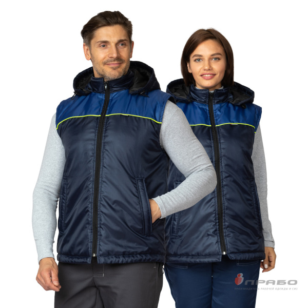 Жилет утеплённый "Сура" тёмно-синий/василёк/лимонный