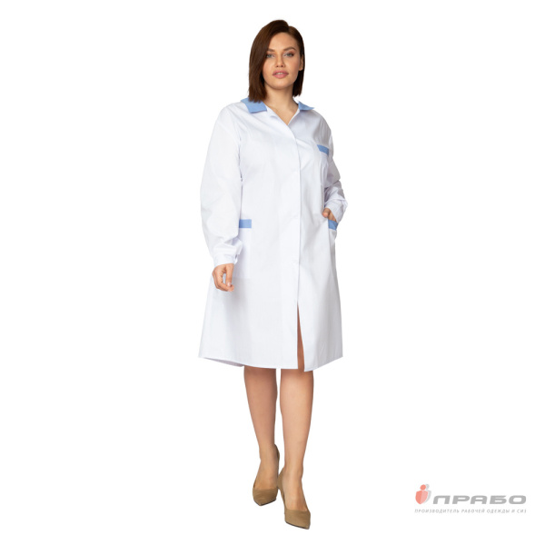 Халат рабочий женский "Технолог" белый/василёк