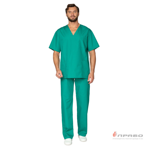 Костюм медицинский мужской "Хирург" зелёный (блузон и брюки)