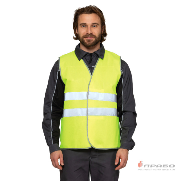 Жилет сигнальный "Сигнал Лайт" лимонный на контактной ленте для дорожных рабочих