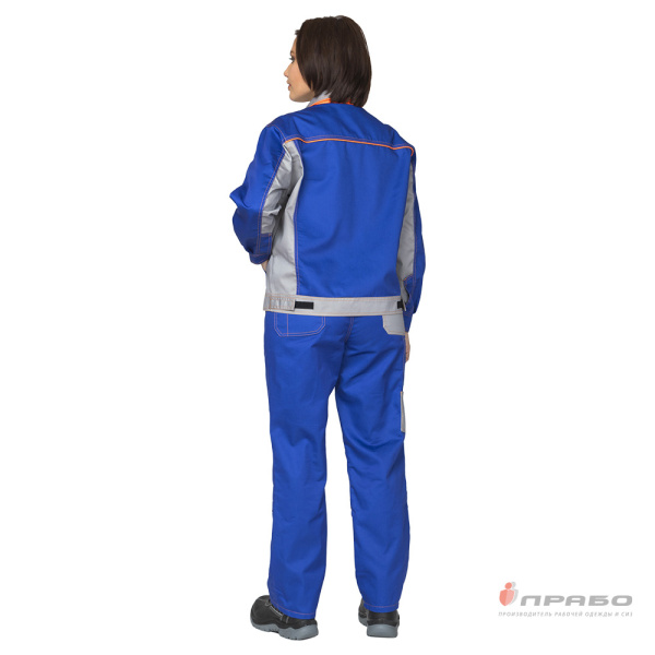 Костюм женский "Бренд 1" василёк/серый из смесовой ткани (куртка и брюки)