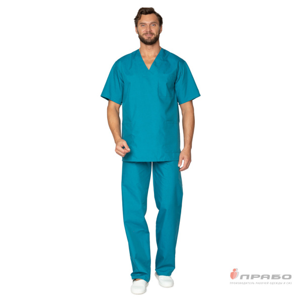 Костюм медицинский мужской "Хирург" бирюзовый (блузон и брюки)