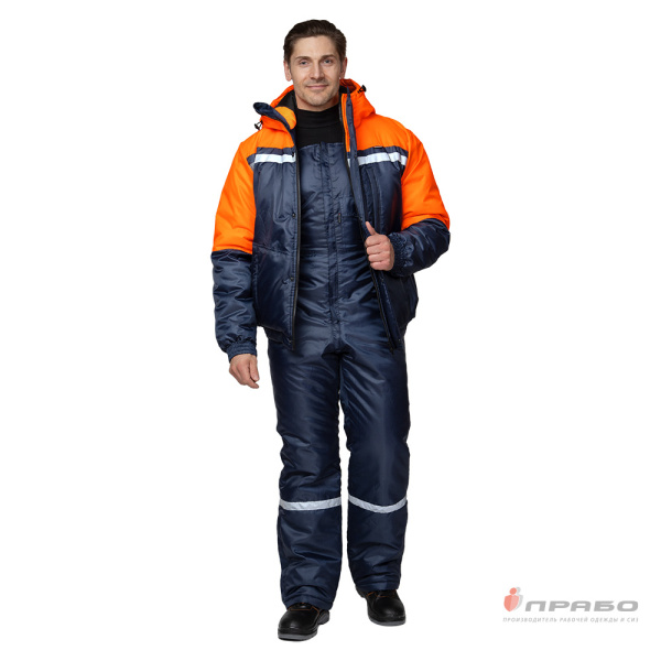 Костюм мужской утеплённый "Стимул-М" синий/оранжевый (куртка и полукомбинезон)
