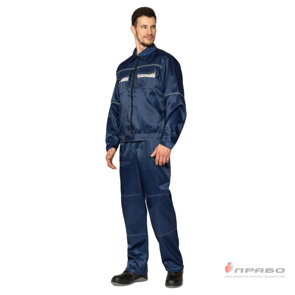 Костюм мужской "Лига" синий для защиты от ОПЗ (куртка и полукомбинезон)