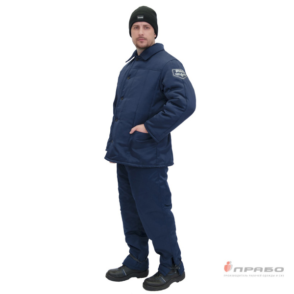 Куртка мужская утеплённая тёмно-синяя из смесовой ткани эконом