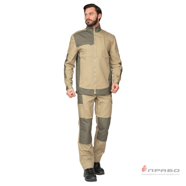 Костюм мужской Suomi 2020 бежевый/олива премиум (куртка и брюки)