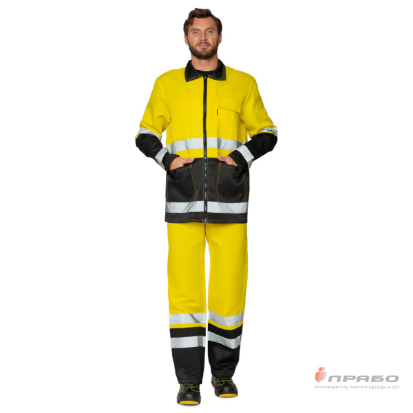 Костюм мужской летний "Спектр 2М" чёрный/жёлтый для защиты от ОПЗ (куртка и полукомбинезон)