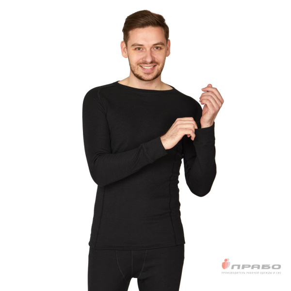 Термобельё мужское х/б двухслойное чёрное (фуфайка и кальсоны), 260 г/м²