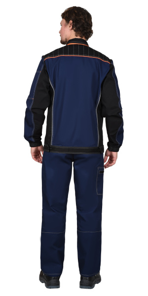 Костюм СИРИУС-ПРЕСТИЖ куртка, п/к, синий с черным и оранжевой отделкой