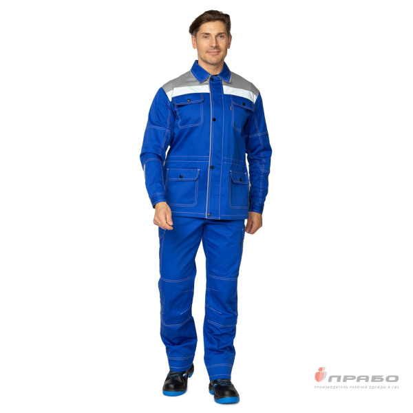 Куртка мужская летняя "Эко-Труд" василёк/светло-серый