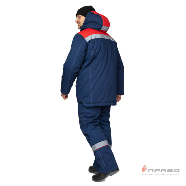 Костюм мужской утеплённый "Профессионал 2" тёмно-синий/красный (куртка и полукомбинезон)