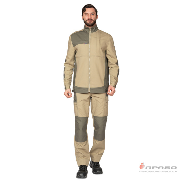 Костюм мужской Suomi 2020 бежевый/олива премиум (куртка и брюки)