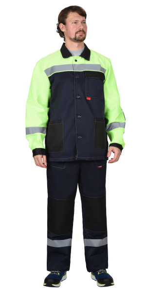 Костюм СИРИУС-ПРОФИЛЬ куртка, брюки, темно-синий с лимонным с черной отделкой и СОП