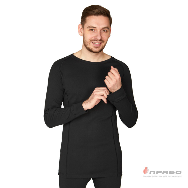 Термобельё мужское х/б однослойное чёрное (фуфайка и кальсоны), 270 г/м²