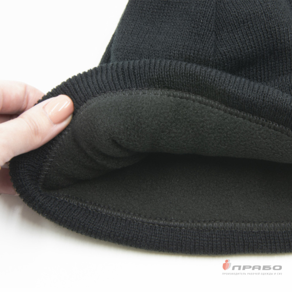 Шапка зимняя универсальная трикотажная на флисе чёрная