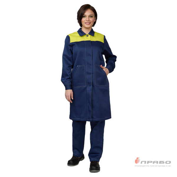 Халат женский "Пантеон" синий/жёлтый из облегчённой ткани