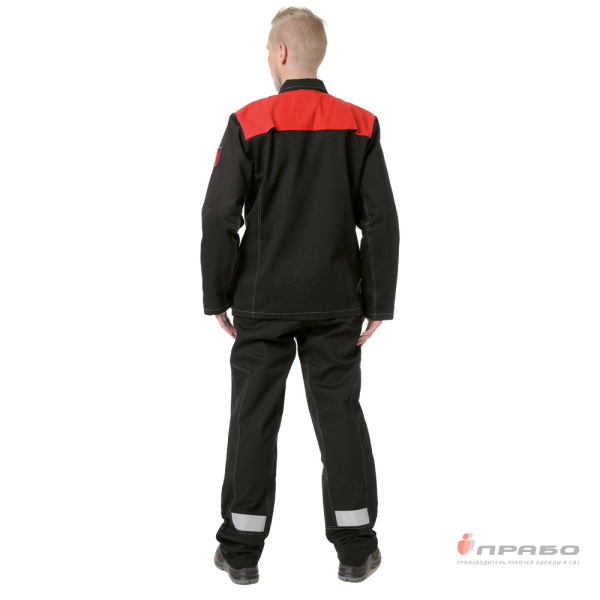 Костюм огнестойкий 1 класса защиты х/б с ОП пропиткой чёрный/красный (куртка и брюки)
