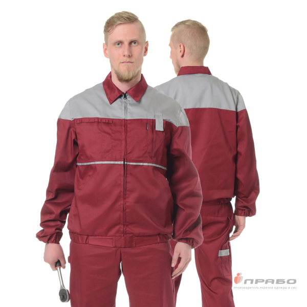 Костюм мужской летний "Гудзон" бордово-серый (куртка и полукомбинезон)