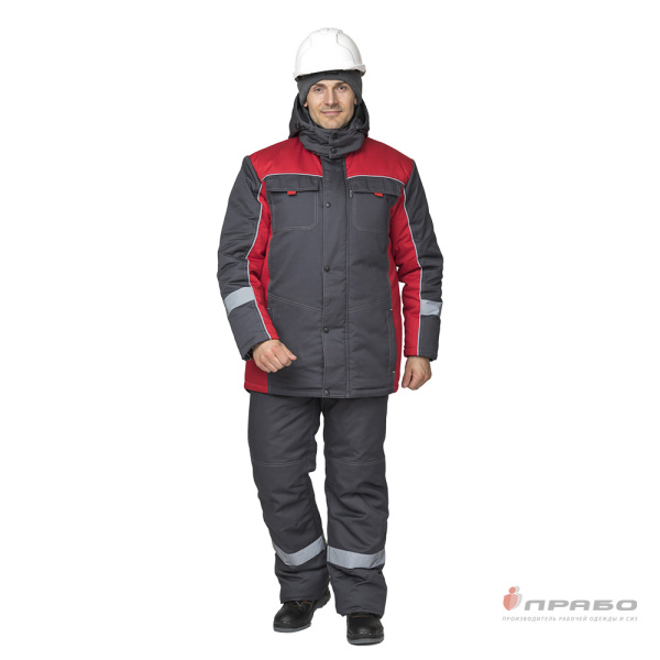 Костюм мужской утеплённый "Бренд К" тёмно-серый/красный
