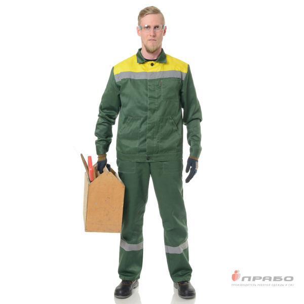 Костюм мужской "Пантеон 2" зелёный/жёлтый (куртка и полукомбинезон)