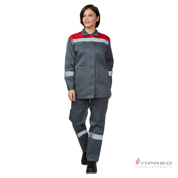 Костюм женский "Пантеон" серый/красный (куртка и брюки)