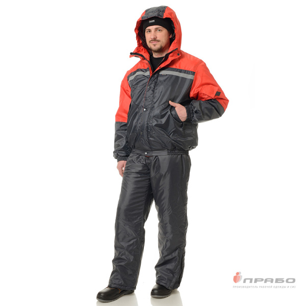 Костюм мужской утеплённый "Стимул" серый/красный (куртка и полукомбинезон)