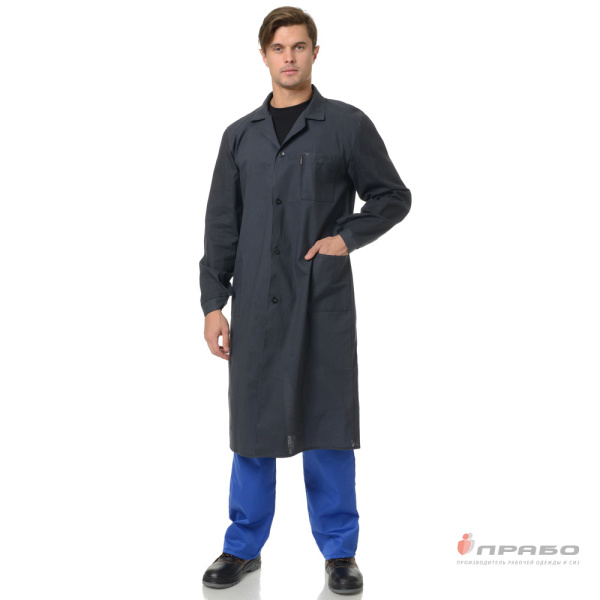 Халат рабочий мужской "Эконом" из бязевой ткани чёрный (100% хлопок)