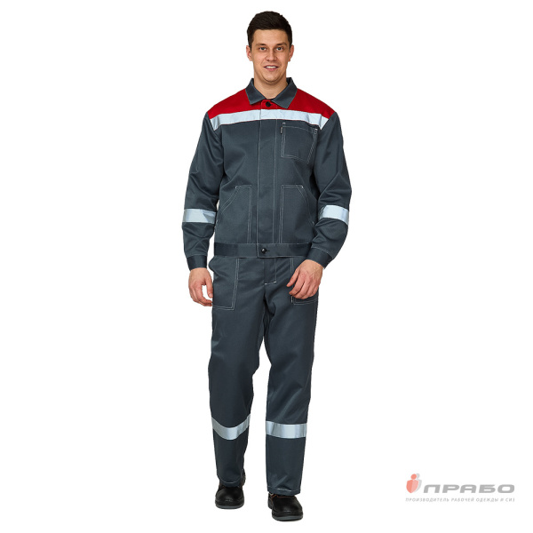Костюм мужской "Пантеон СОП" тёмно-серый/красный (куртка и брюки)