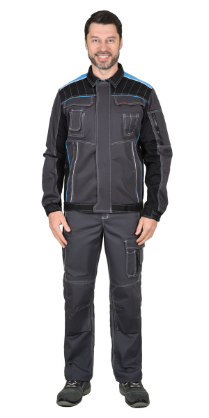 Куртка СИРИУС-ПРЕСТИЖ кор., т.серая с черным и голубой отделкой