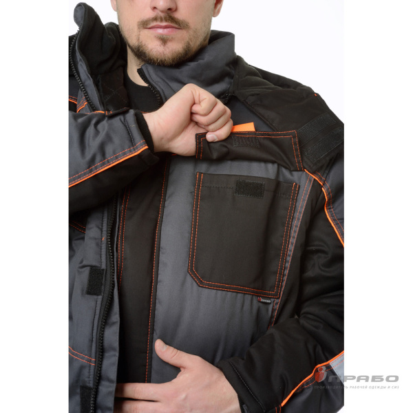 Костюм мужской утеплённый "Бренд" серый/чёрный (куртка и полукомбинезон)