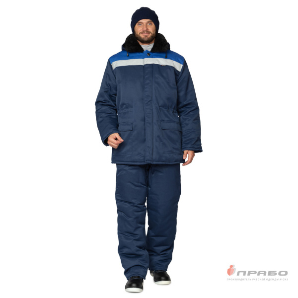 Костюм мужской утеплённый "Стандарт СОП" тёмно-синий/василёк (куртка и брюки)