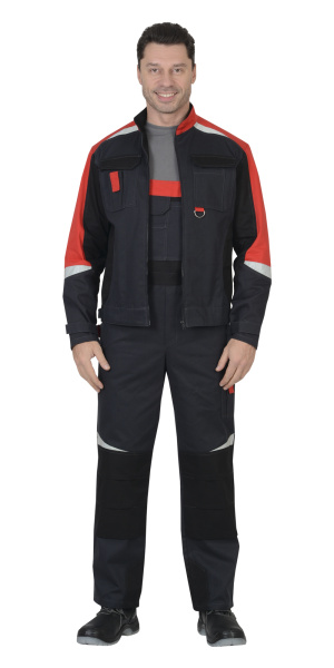 Костюм СИРИУС-ФАВОРИТ-МЕГА куртка, п/к, серый с черным и красным, СОП, 100% х/б, пл. 320 г/кв.м