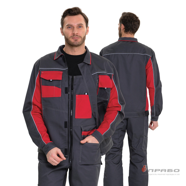 Костюм мужской "Бренд 2 2020" тёмно-серый/красный (куртка и полукомбинезон)