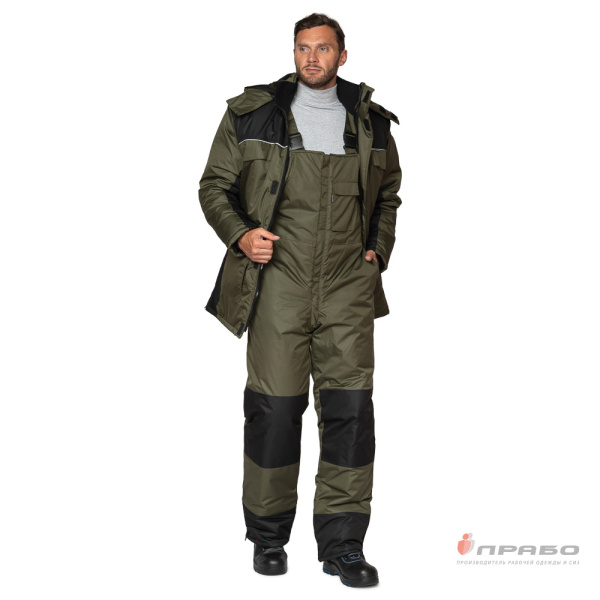 Костюм мужской утеплённый "Универсал-Т" хаки/чёрный со съёмной подстежкой