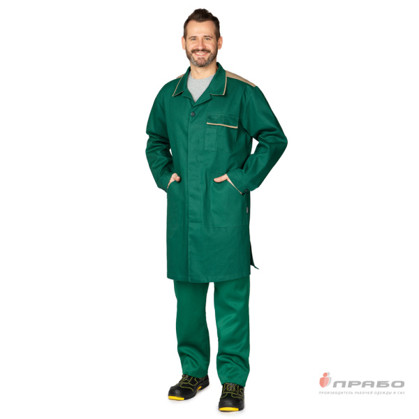 Халат мужской "Актуал" зелёный/бежевый