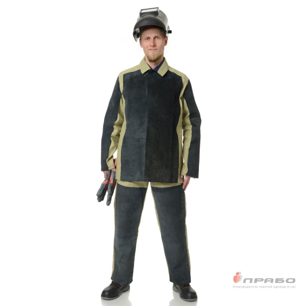 Костюм сварщика чёрный/бежевый со спилком площадью покрытия 2,3 м² (куртка и брюки)