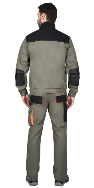 Костюм СИРИУС-МАНХЕТТЕН куртка. брюки оливковый с оранжевым и чер. тк. мех. стрейч пл 260 г/кв.м