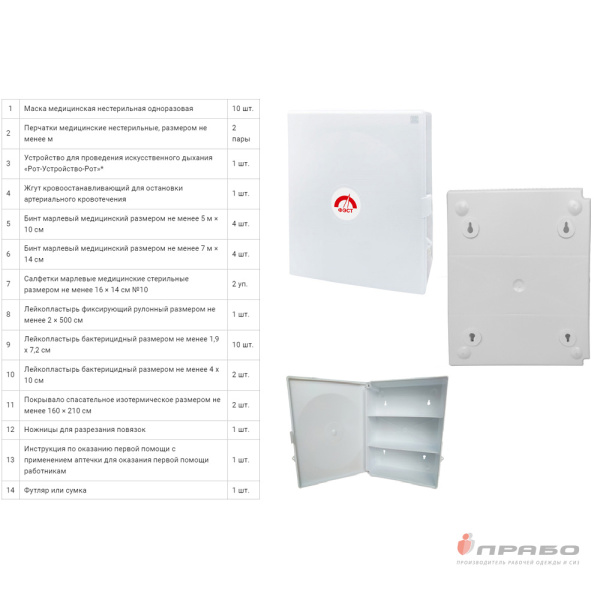 Аптечка первой помощи работникам (пластиковый шкаф) Приказ 1331н, арт.2321